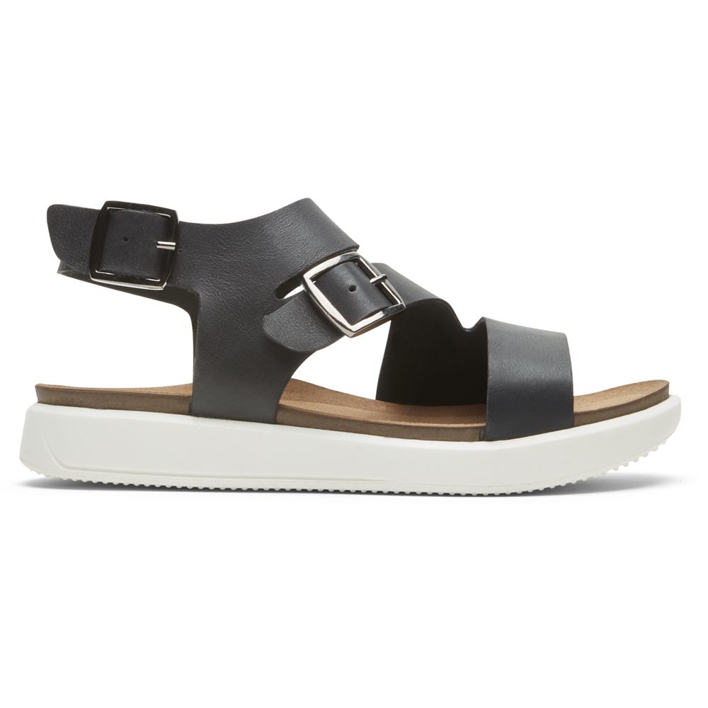 Rockport Kells Bay Asymmetrical - Womens Sandals - Black - NZ (DGU-289513)